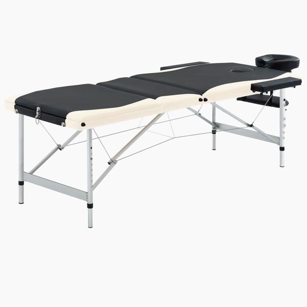 vidaXL Hopfällbar massagebänk 3 sektioner aluminium svart och beige