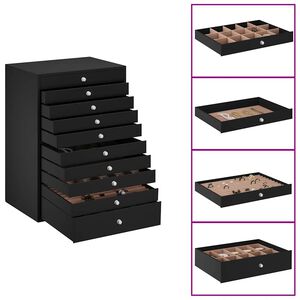 vidaXL Smyckeskrin 10-lagers med klockh&aring;llare svart 29x20,5x40,5 cm