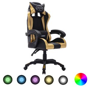 vidaXL Gamingstol med RGB LED-lampor guld och svart konstl&auml;der