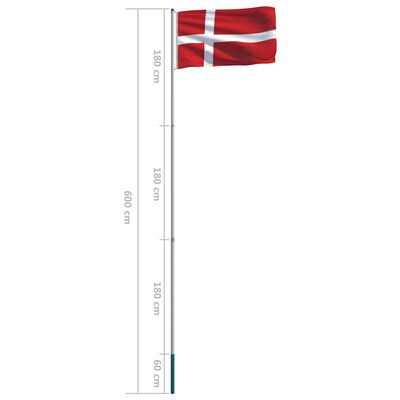 vidaXL Danmarks flagga och flaggstång i aluminium 6 m