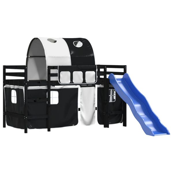 vidaXL Lofts&auml;ng med tunnel vit&svart 90x200 cm massiv furu