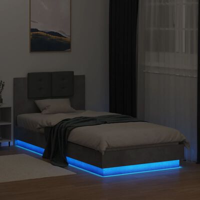 vidaXL Sängram med huvudgavel och LEDs betonggrå 90x200 cm