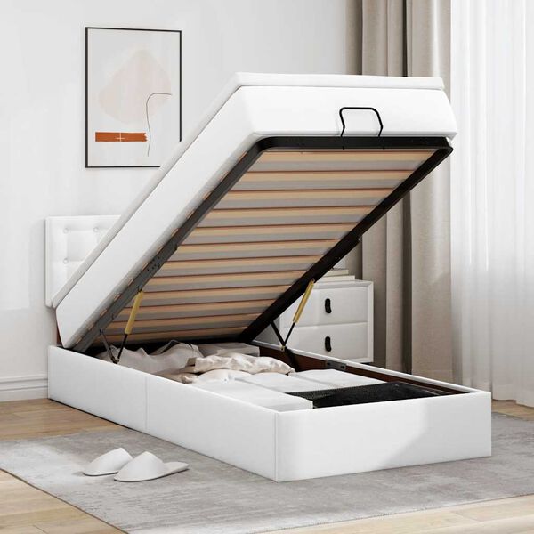 vidaXL Ottoman s&auml;ng med madrass vit 80x200 cm konstl&auml;der