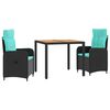 vidaXL Utomhusmatbord 3 st Black and Turquoise 90 x 90 x 75 cm