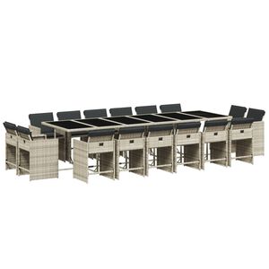 vidaXL Matgrupp f&ouml;r tr&auml;dg&aring;rden med dynor 17 delar ljusgr&aring; konstrotting