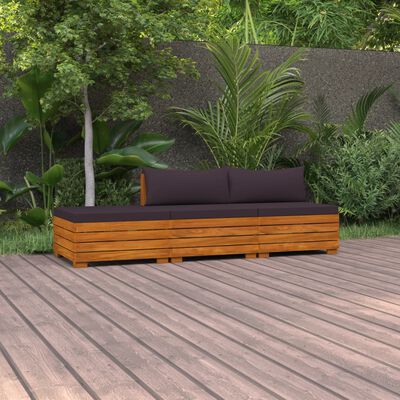 vidaXL Loungegrupp för trädgården med dynor 3 delar massivt akaciaträ