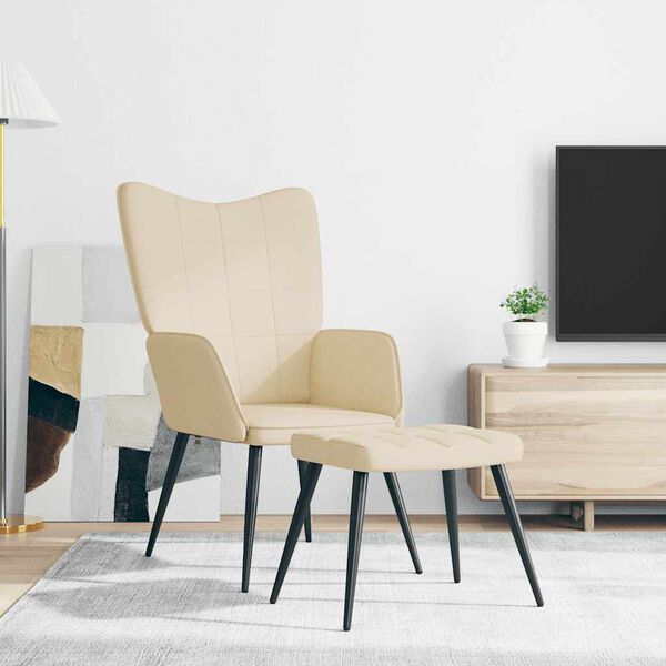 vidaXL Vilstol med fotpall gr&auml;ddvit tyg