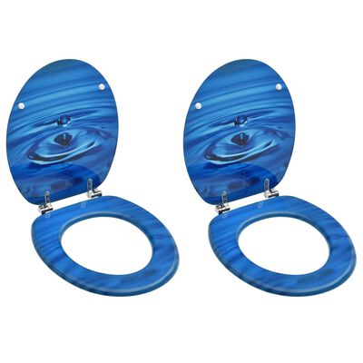 vidaXL Toalettsitsar med lock 2 st MDF vattendroppar blå