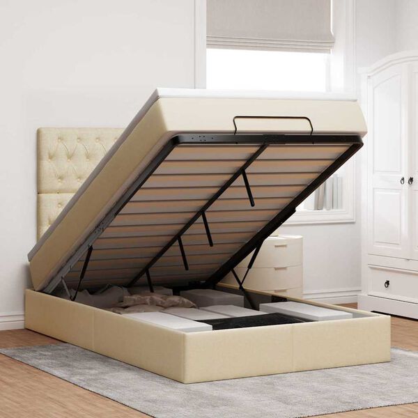 vidaXL Ottoman sängram med madrass gräddvit 120x200 cm tyg