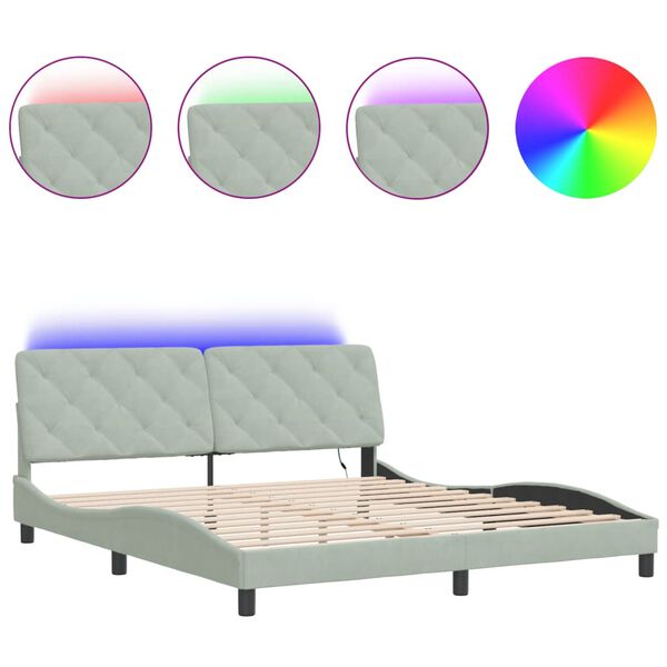 vidaXL Bed Frame with LED without Mattress Light Grey 180x200 cm Velvet