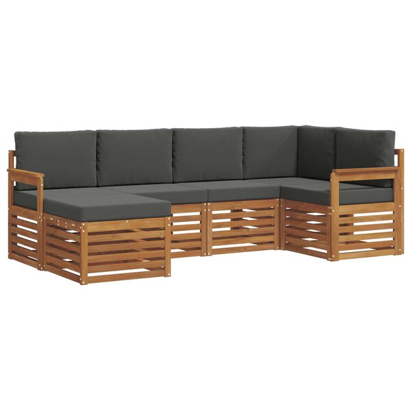 vidaXL Sektionsoffgrupp 6 pcs Naturlig och Antracit Massivt Akaciatr&auml;