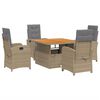 vidaXL Matgrupp f&ouml;r tr&auml;dg&aring;rden med dynor 5 delar beige konstrotting