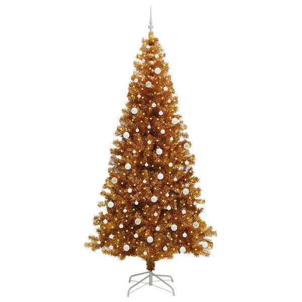vidaXL Julgran med 300 LED-lampor med stativ Guld 240 cm PET
