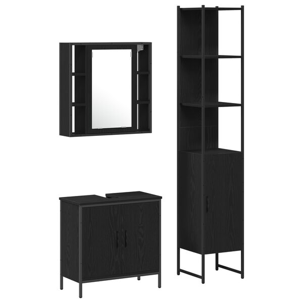 vidaXL Badrumsinredning med hylla med d&ouml;rr 3 pcs Svart Konstruerat tr&auml;