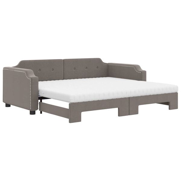 vidaXL Dagb&auml;dd utdragbar med madrasser taupe 90x200 cm tyg