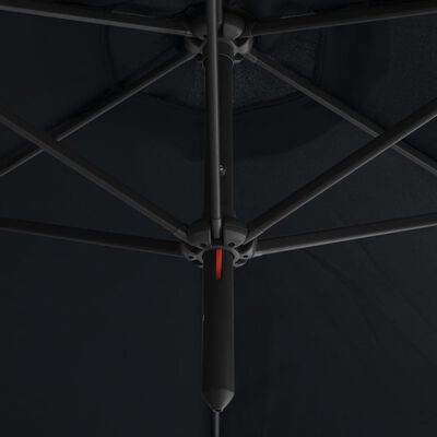 vidaXL Dubbelt parasoll med stålstång svart 600 cm