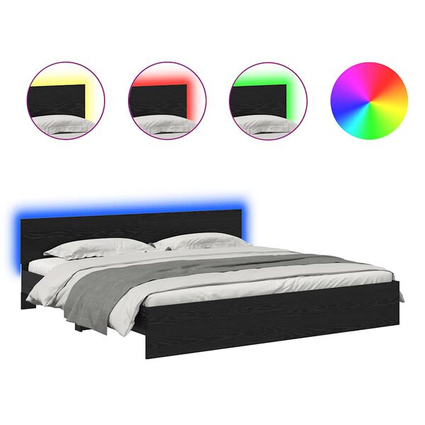 vidaXL S&auml;ngram med LED -remsljus Svart Ek 200 x 200 cm Konstruerat tr&auml;