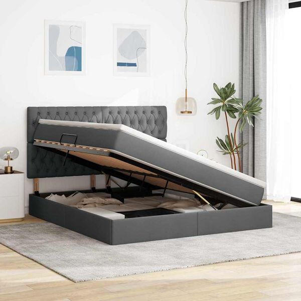 vidaXL F&ouml;rvaringss&auml;ng med madrass M&ouml;rkgr&aring; 160 x 200 cm Polyester