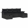 vidaXL Tr&auml;dg&aring;rdsoffset med kudde med lagring 6 pcs Svart Poly rattan