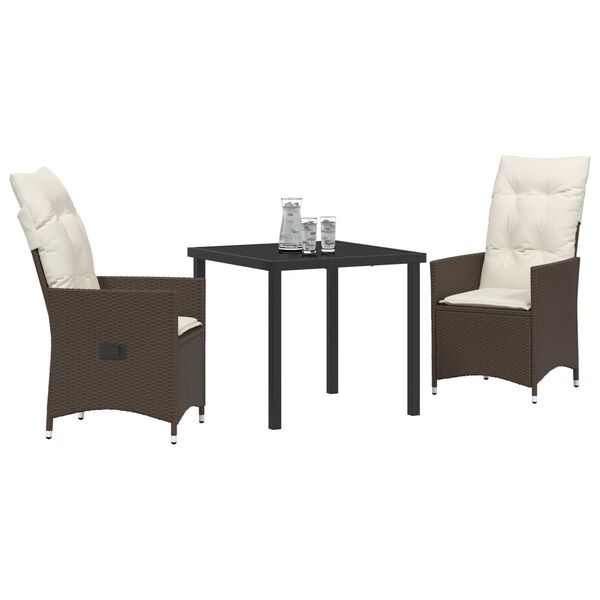vidaXL Trädgårdsmöbelset med kudde 3 pcs Brun Poly rattan
