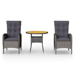 vidaXL Caféset för trädgården 3 delar konstrotting grå