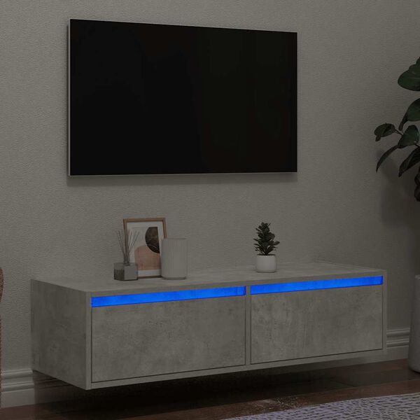 vidaXL Tv-b&auml;nk med LED-belysning betonggr&aring; 100X35,5x25 cm