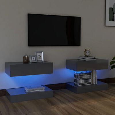 vidaXL TV-bänk med LED-belysning 2 st grå högglans 60x35 cm