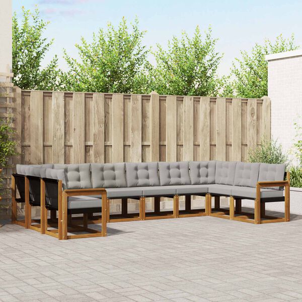 vidaXL Utomhussoffset med kudde 10 pcs Naturlig och Ljus Gr&aring;