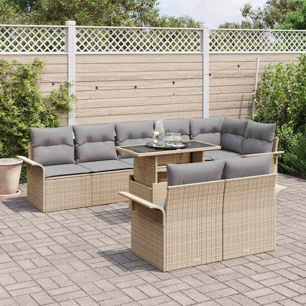vidaXL Tr&auml;dg&aring;rdsoffset med kudde 9 pcs Beige Poly rattan