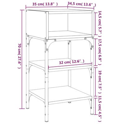vidaXL Sängbord grå sonoma-ek 35x34,5x70 cm konstruerat trä