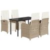 vidaXL Matgrupp f&ouml;r tr&auml;dg&aring;rden med dynor 5 delar beige konstrotting
