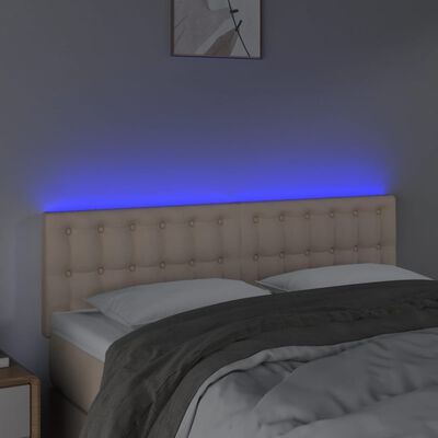 vidaXL Sänggavel LED cappuccino 144x5x78/88 cm konstläder