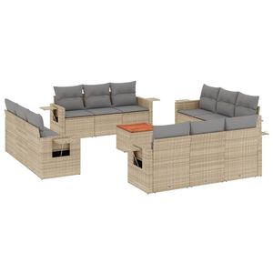 vidaXL Soffgrupp f&ouml;r tr&auml;dg&aring;rden med dynor 13 delar beige konstrotting