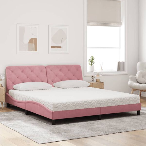 vidaXL Bed with Mattress Pink 180x200 cm Velvet