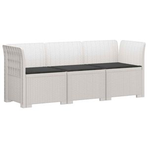 vidaXL 3-sits tr&auml;dg&aring;rdsoffa med kuddar Rattan-look PP Vit
