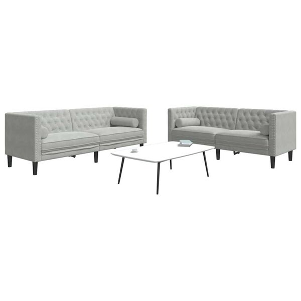 vidaXL Vardagsrumsoffa 2 pcs Ljusgr&aring; 194 x 74,5 x 70,5 cm Sammet