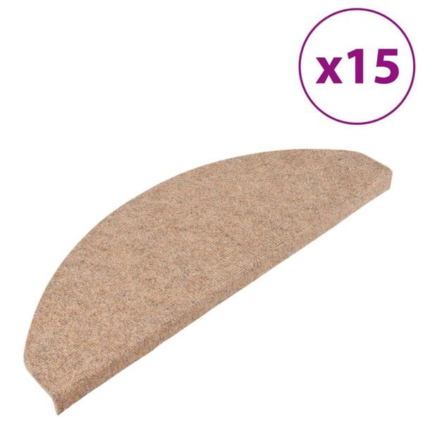 vidaXL Trappstegsmattor självhäftande 15 st 65x22,5x3,5 cm beige