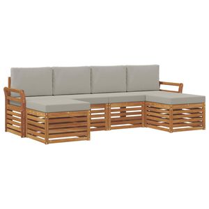 vidaXL Soffgrupper 6 pcs Naturlig och Ljus Gr&aring; Massivt Akaciatr&auml;