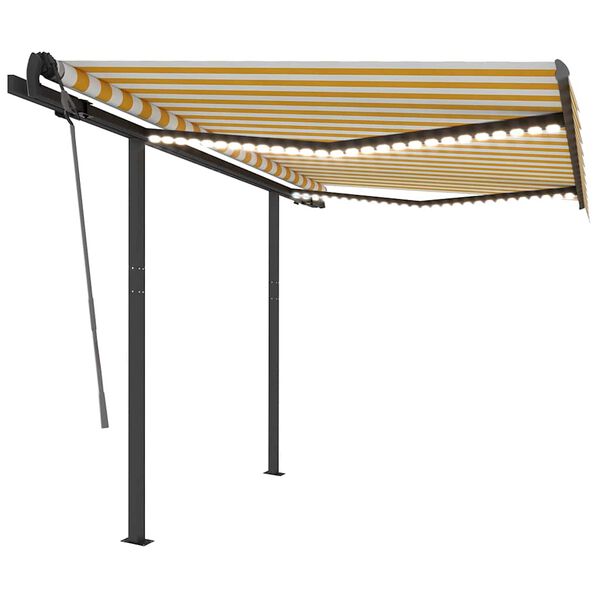 vidaXL Markis manuellt inf&auml;llbar med LED 3,5x2,5 m gul och vit