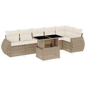 vidaXL Matgrupp f&ouml;r tr&auml;dg&aring;rden med dynor 7 delar beige konstrotting