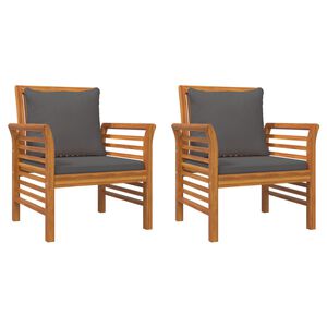 vidaXL F&aring;t&ouml;ljer med m&ouml;rkgr&aring;a dynor 2 st massivt akaciatr&auml;