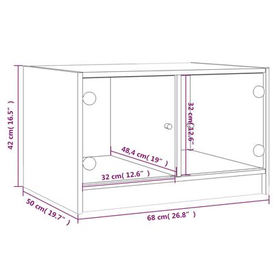 vidaXL Soffbord med glasdörrar grå sonoma 68x50x42 cm