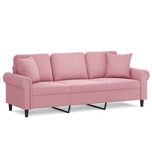 vidaXL 3-sitssoffa med prydnadskuddar rosa 180 cm sammet