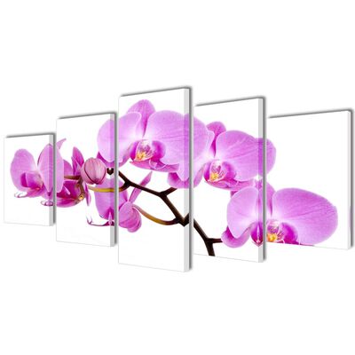 Uppsättning väggbonader på duk orkidé 100 x 50 cm