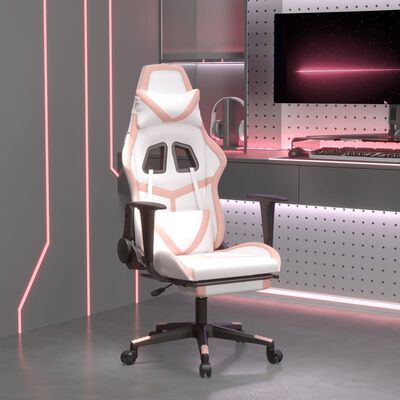 vidaXL Gamingstol med fotstöd vit och rosa konstläder
