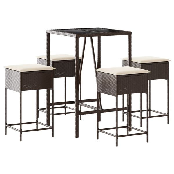 vidaXL Bargrupp f&ouml;r tr&auml;dg&aring;rden 5 delar med dynor brun konstrottning