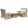 vidaXL Loungegrupp f&ouml;r tr&auml;dg&aring;rden med dynor 3 delar konstrotting beige