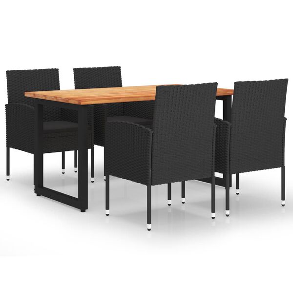 vidaXL Matgrupp f&ouml;r tr&auml;dg&aring;rden med dynor 5 delar konstrotting svart