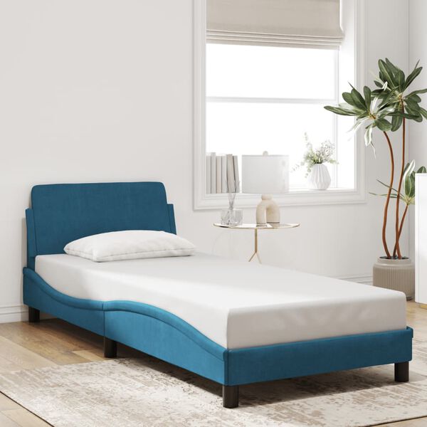 vidaXL Bed Frame with Headboard "Dover" Blue 90x200 cm Velvet