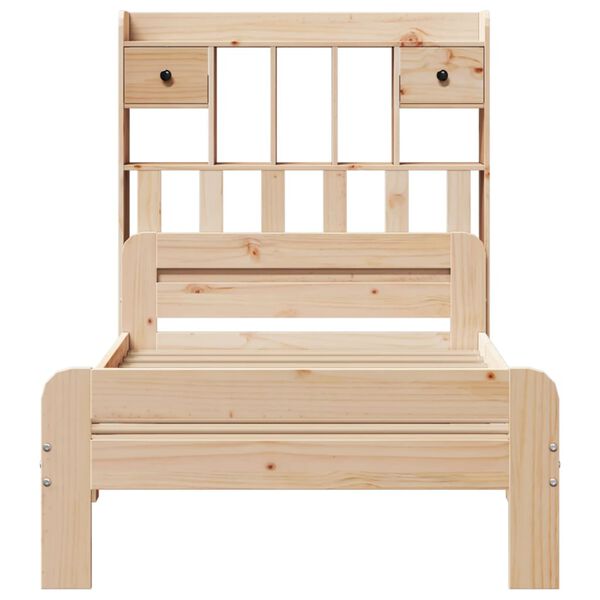 vidaXL S&auml;ng med bokhylla utan madrass 90x190cm massiv furu